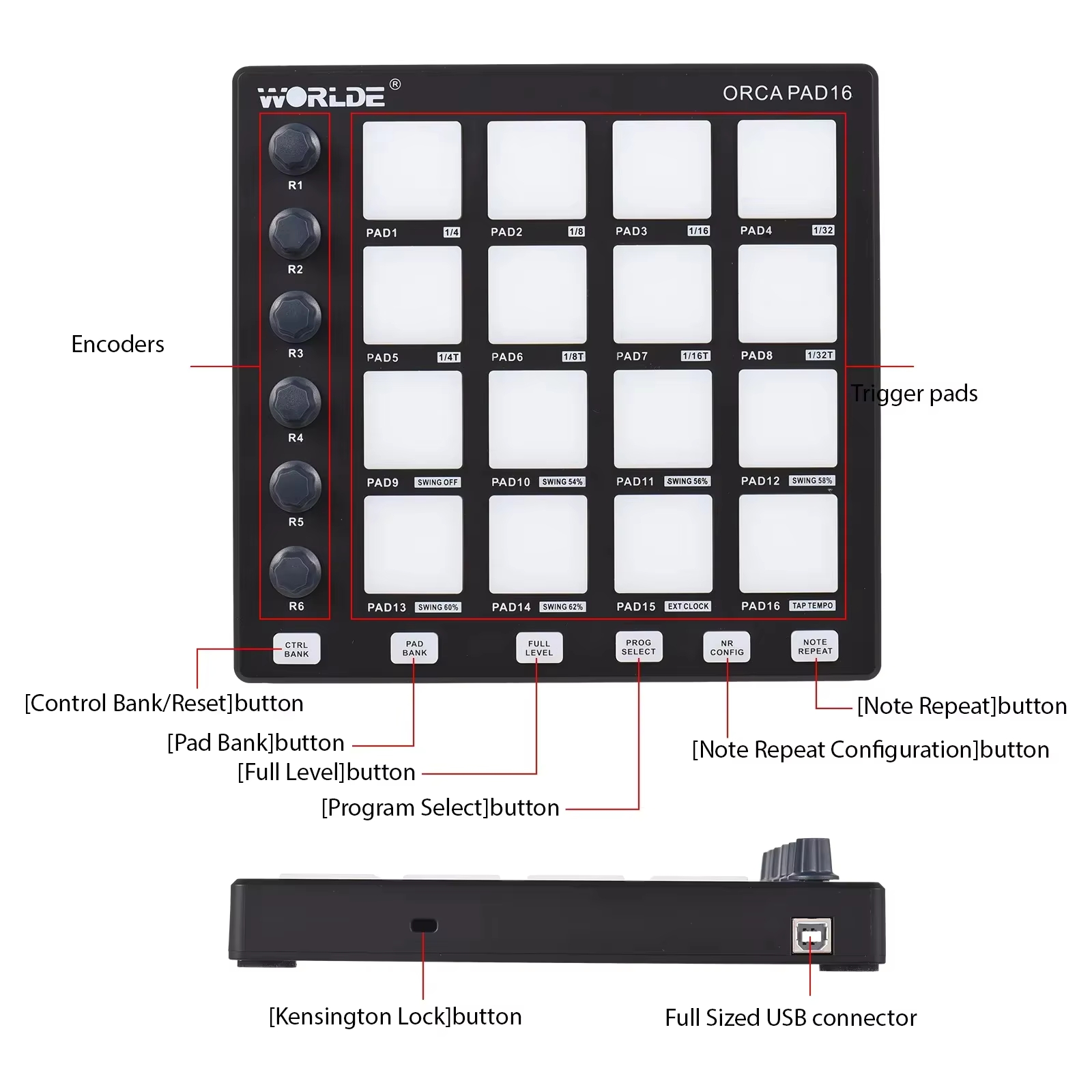 WORLDE ORCA PAD16 MIDI Control - Midi Controller Pad 评论和价格